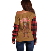 Santa Western Cowboy Christmas Off Shoulder Sweater Plaid Black Red Vest Style - Wonder Print Shop