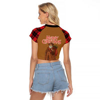 Santa Western Cowboy Christmas Raglan Cropped T Shirt Plaid Black Red Vest Style - Wonder Print Shop