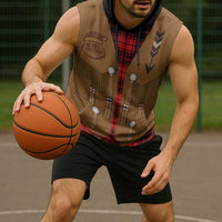 Santa Western Cowboy Christmas Sleeveless Hoodie Plaid Black Red Vest Style - Wonder Print Shop