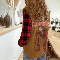 Santa Western Cowboy Christmas Women Casual Shirt Plaid Black Red Vest Style - Wonder Print Shop
