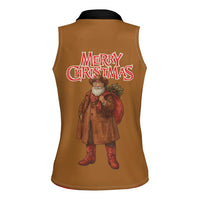 Santa Western Cowboy Christmas Women Sleeveless Polo Shirt Plaid Black Red Vest Style - Wonder Print Shop