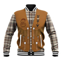 Santa Western Cowboy Christmas Baseball Jacket Plaid Brown Beige Vest Style - Wonder Print Shop