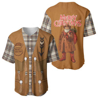 Santa Western Cowboy Christmas Baseball Jersey Plaid Brown Beige Vest Style - Wonder Print Shop