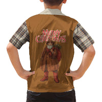 Santa Western Cowboy Christmas Hawaiian Shirt Plaid Brown Beige Vest Style - Wonder Print Shop