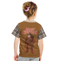 Santa Western Cowboy Christmas Kid T Shirt Plaid Brown Beige Vest Style - Wonder Print Shop