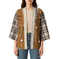 Santa Western Cowboy Christmas Kimono Plaid Brown Beige Vest Style - Wonder Print Shop