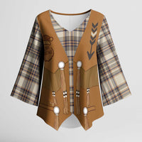 Santa Western Cowboy Christmas Kimono Sleeve Blouse Plaid Brown Beige Vest Style - Wonder Print Shop