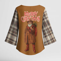 Santa Western Cowboy Christmas Kimono Sleeve Blouse Plaid Brown Beige Vest Style - Wonder Print Shop