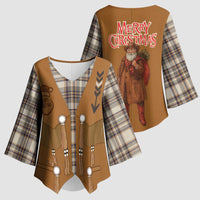 Santa Western Cowboy Christmas Kimono Sleeve Blouse Plaid Brown Beige Vest Style - Wonder Print Shop