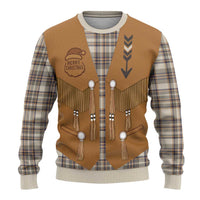 Santa Western Cowboy Christmas Ugly Christmas Sweater Plaid Brown Beige Vest Style - Wonder Print Shop