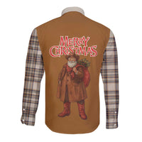 Santa Western Cowboy Christmas Long Sleeve Button Shirt Plaid Brown Beige Vest Style - Wonder Print Shop
