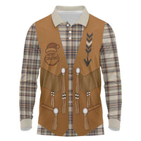 Santa Western Cowboy Christmas Long Sleeve Polo Shirt Plaid Brown Beige Vest Style - Wonder Print Shop