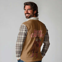 Santa Western Cowboy Christmas Long Sleeve Polo Shirt Plaid Brown Beige Vest Style - Wonder Print Shop