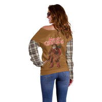 Santa Western Cowboy Christmas Off Shoulder Sweater Plaid Brown Beige Vest Style - Wonder Print Shop