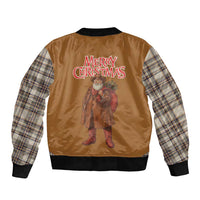 Santa Western Cowboy Christmas Sleeve Zip Bomber Jacket Plaid Brown Beige Vest Style - Wonder Print Shop