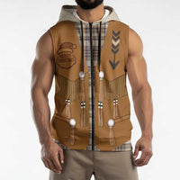 Santa Western Cowboy Christmas Sleeveless Zip Hoodie Plaid Brown Beige Vest Style - Wonder Print Shop