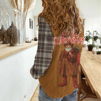 Santa Western Cowboy Christmas Women Casual Shirt Plaid Brown Beige Vest Style - Wonder Print Shop
