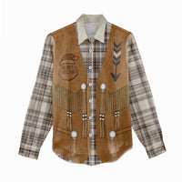 Santa Western Cowboy Christmas Women Casual Shirt Plaid Brown Beige Vest Style - Wonder Print Shop