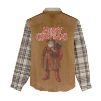 Santa Western Cowboy Christmas Women Casual Shirt Plaid Brown Beige Vest Style - Wonder Print Shop