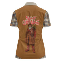 Santa Western Cowboy Christmas Women Polo Shirt Plaid Brown Beige Vest Style - Wonder Print Shop