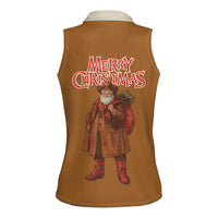 Santa Western Cowboy Christmas Women Sleeveless Polo Shirt Plaid Brown Beige Vest Style - Wonder Print Shop