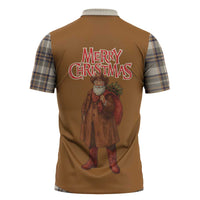 Santa Western Cowboy Christmas Zipper Polo Shirt Plaid Brown Beige Vest Style - Wonder Print Shop