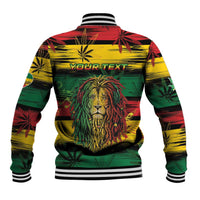 Personalised Rastafarian Lion Baseball Jacket Cannabis Leaf Pattern - Wonder Print Shop