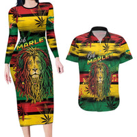 Personalised Rastafarian Lion Couples Matching Long Sleeve Bodycon Dress and Hawaiian Shirt Cannabis Leaf Pattern - Wonder Print Shop