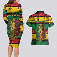 Personalised Rastafarian Lion Couples Matching Long Sleeve Bodycon Dress and Hawaiian Shirt Cannabis Leaf Pattern - Wonder Print Shop