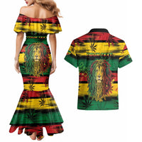 Personalised Rastafarian Lion Couples Matching Mermaid Dress and Hawaiian Shirt Cannabis Leaf Pattern - Wonder Print Shop
