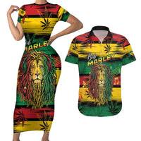 Personalised Rastafarian Lion Couples Matching Short Sleeve Bodycon Dress and Hawaiian Shirt Cannabis Leaf Pattern - Wonder Print Shop