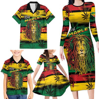 Personalised Rastafarian Lion Family Matching Long Sleeve Bodycon Dress and Hawaiian Shirt Cannabis Leaf Pattern - Wonder Print Shop
