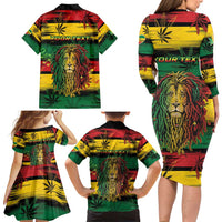 Personalised Rastafarian Lion Family Matching Long Sleeve Bodycon Dress and Hawaiian Shirt Cannabis Leaf Pattern - Wonder Print Shop