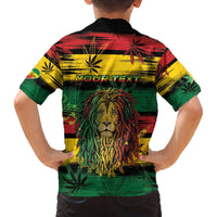 Personalised Rastafarian Lion Family Matching Off The Shoulder Long Sleeve Dress and Hawaiian Shirt Cannabis Leaf Pattern - Wonder Print Shop