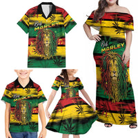 Personalised Rastafarian Lion Family Matching Off Shoulder Maxi Dress and Hawaiian Shirt Cannabis Leaf Pattern - Wonder Print Shop