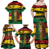 Personalised Rastafarian Lion Family Matching Off Shoulder Maxi Dress and Hawaiian Shirt Cannabis Leaf Pattern - Wonder Print Shop