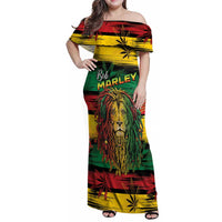 Personalised Rastafarian Lion Family Matching Off Shoulder Maxi Dress and Hawaiian Shirt Cannabis Leaf Pattern - Wonder Print Shop