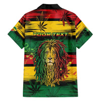 Personalised Rastafarian Lion Family Matching Off Shoulder Short Dress and Hawaiian Shirt Cannabis Leaf Pattern - Wonder Print Shop