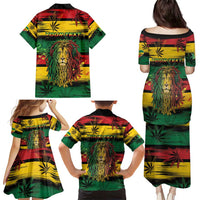 Personalised Rastafarian Lion Family Matching Puletasi and Hawaiian Shirt Cannabis Leaf Pattern - Wonder Print Shop