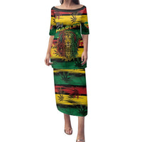 Personalised Rastafarian Lion Family Matching Puletasi and Hawaiian Shirt Cannabis Leaf Pattern - Wonder Print Shop