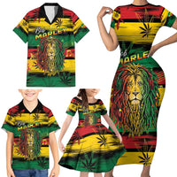 Personalised Rastafarian Lion Family Matching Short Sleeve Bodycon Dress and Hawaiian Shirt Cannabis Leaf Pattern - Wonder Print Shop