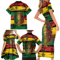 Personalised Rastafarian Lion Family Matching Short Sleeve Bodycon Dress and Hawaiian Shirt Cannabis Leaf Pattern - Wonder Print Shop