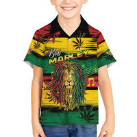 Personalised Rastafarian Lion Family Matching Short Sleeve Bodycon Dress and Hawaiian Shirt Cannabis Leaf Pattern - Wonder Print Shop