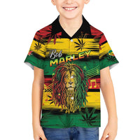 Personalised Rastafarian Lion Kid Hawaiian Shirt Cannabis Leaf Pattern - Wonder Print Shop