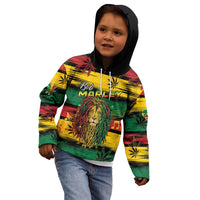 Personalised Rastafarian Lion Kid Hoodie Cannabis Leaf Pattern - Wonder Print Shop