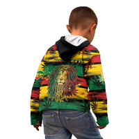 Personalised Rastafarian Lion Kid Hoodie Cannabis Leaf Pattern - Wonder Print Shop