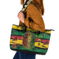 Personalised Rastafarian Lion Leather Tote Bag Cannabis Leaf Pattern - Wonder Print Shop