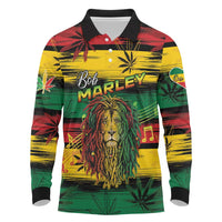 Personalised Rastafarian Lion Long Sleeve Polo Shirt Cannabis Leaf Pattern - Wonder Print Shop