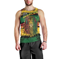 Personalised Rastafarian Lion Men Tank Top Cannabis Leaf Pattern - Wonder Print Shop