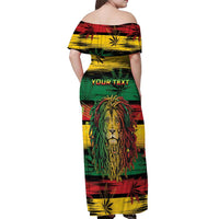 Personalised Rastafarian Lion Off Shoulder Maxi Dress Cannabis Leaf Pattern - Wonder Print Shop